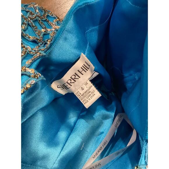 Sherri Hill Short Turquoise One Shoulder Prom glam Homecoming Balloon Dress 4 - Picture 6 of 11